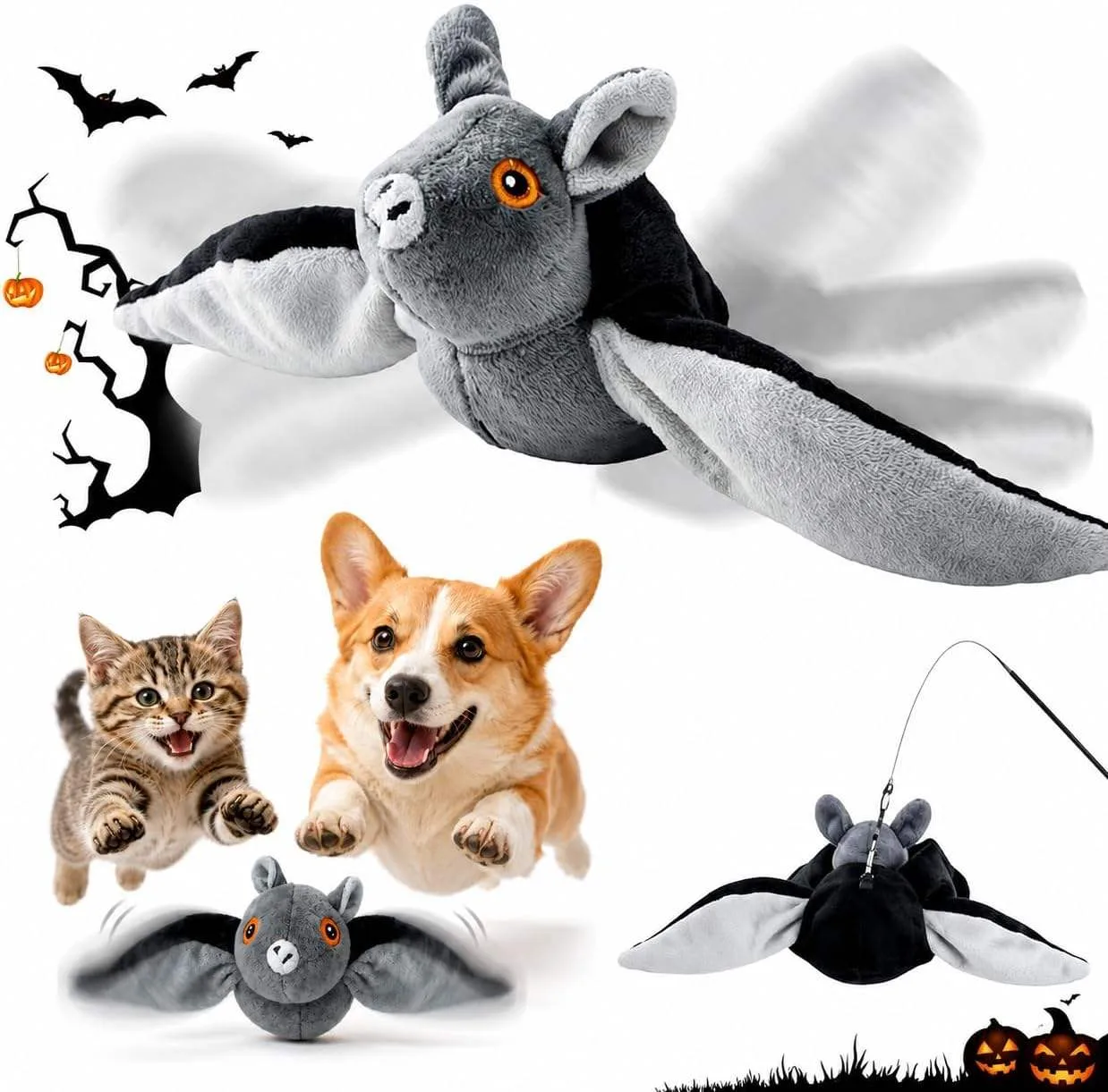 Wholesale Grey Polyester Flying Bat Flapping Bird Interactive cat Toy