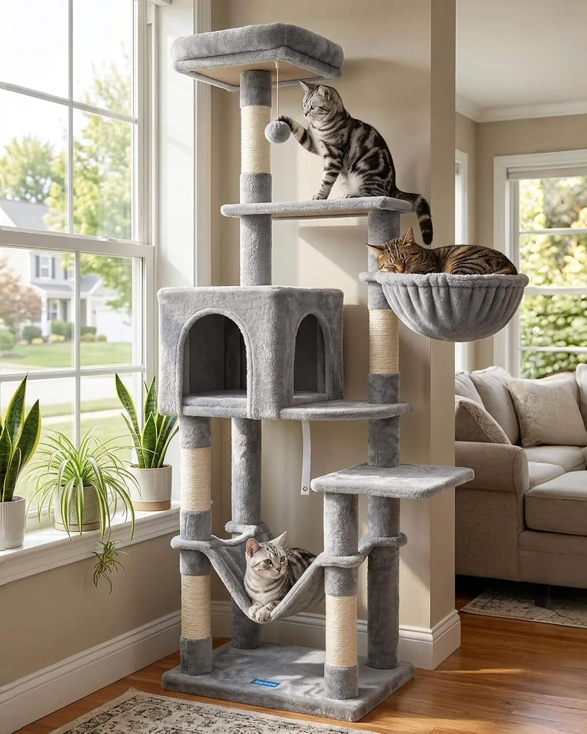 60.6 Inches Multi-Level Sisal Covered Scratching Posts Cat Tree