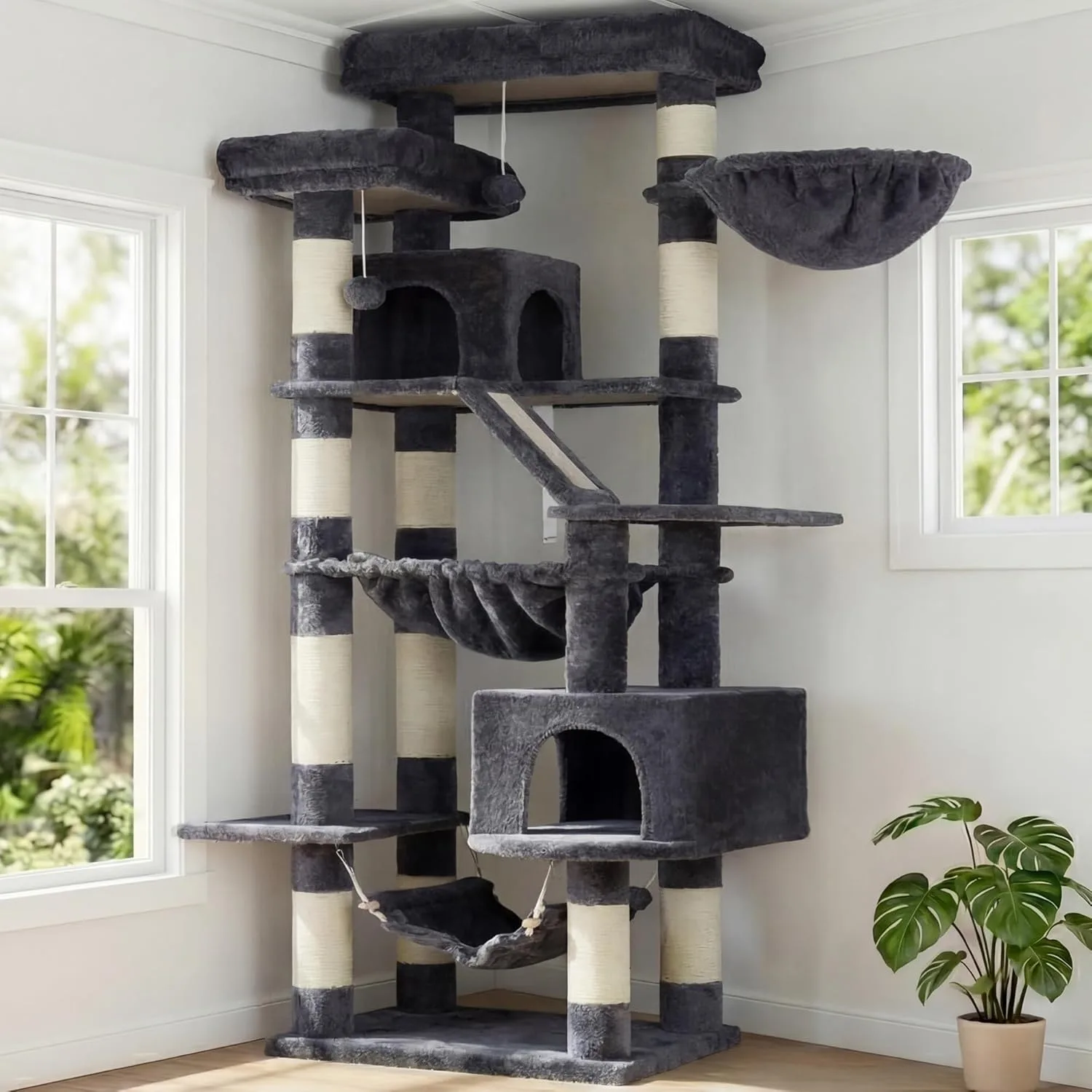 Large Cat Tree, 71-Inch-Tall Tower for Indoor Cats with 2 Perches