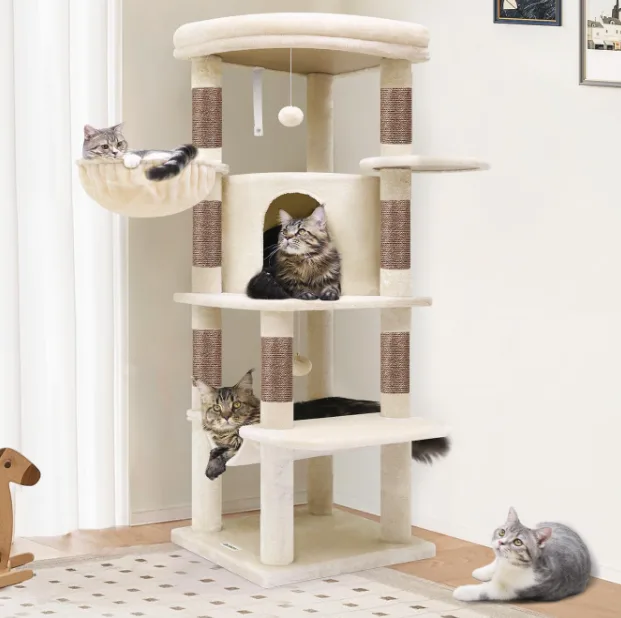 Corner Cat Tree, 51in Curved Series Modern Cat Tower for Indoor