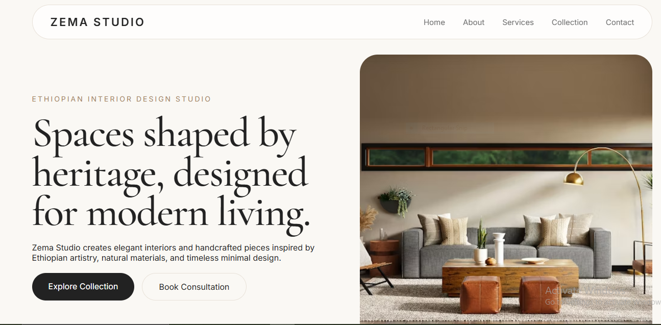ZEMA minimal architectural website concept