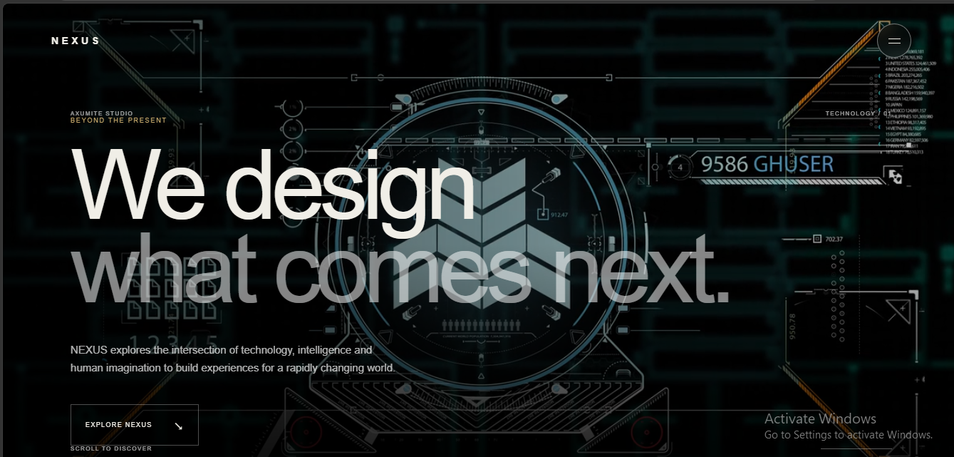 NEXUS futuristic technology website concept