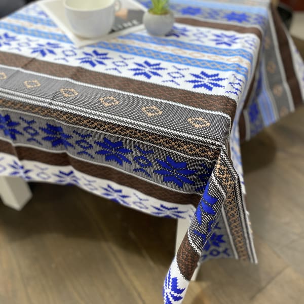 Скатертина Етнічна синьо-коричнева з бавовни та поліестеру — фото 2