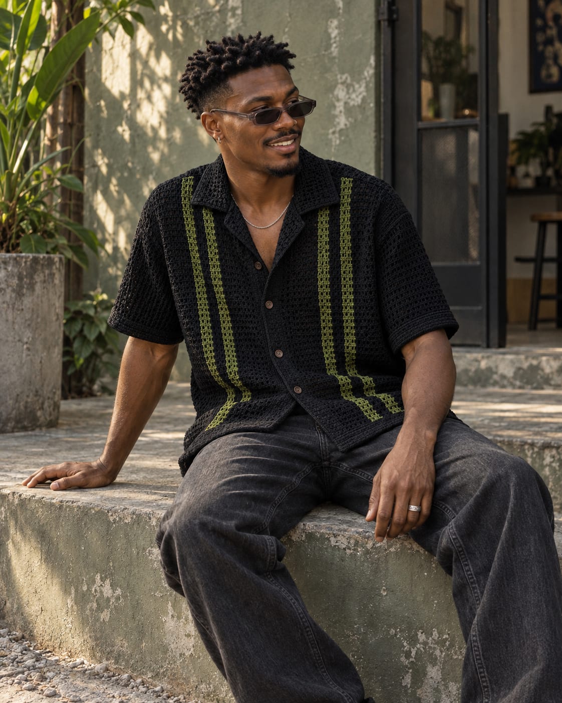Olive Afterhours Crochet Camp Shirt