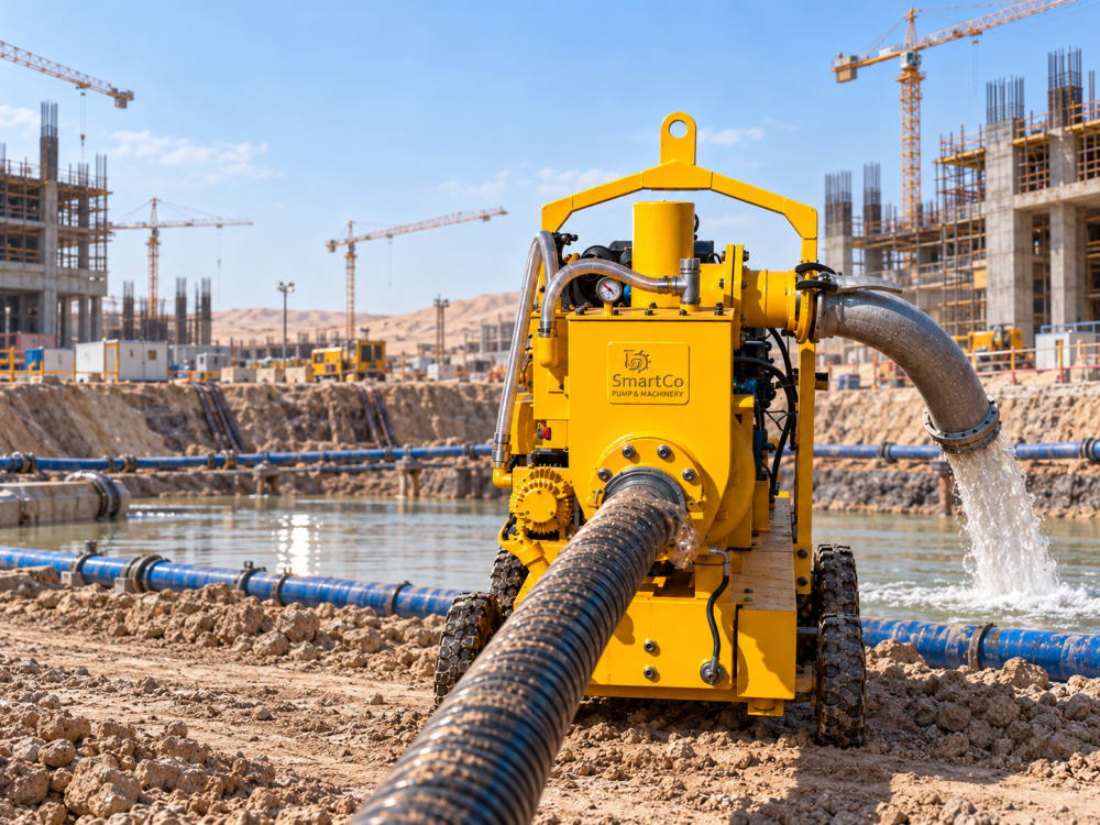 SmartCo dewatering pump discharging water on a construction site