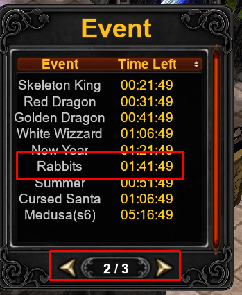 Horario de invasiones (tecla H, página 2 de Events)
