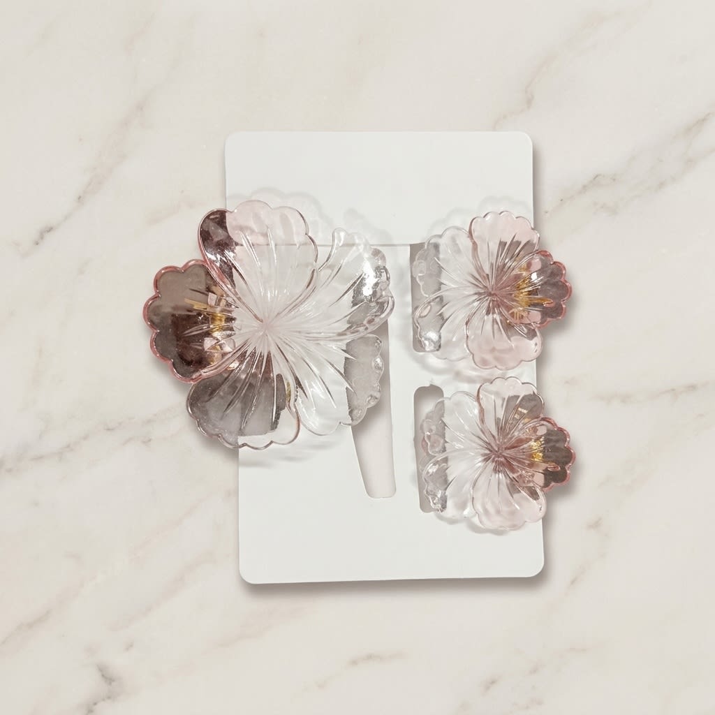 Transparent Flower Hair Claw Set — (1 Large + 2 Small)