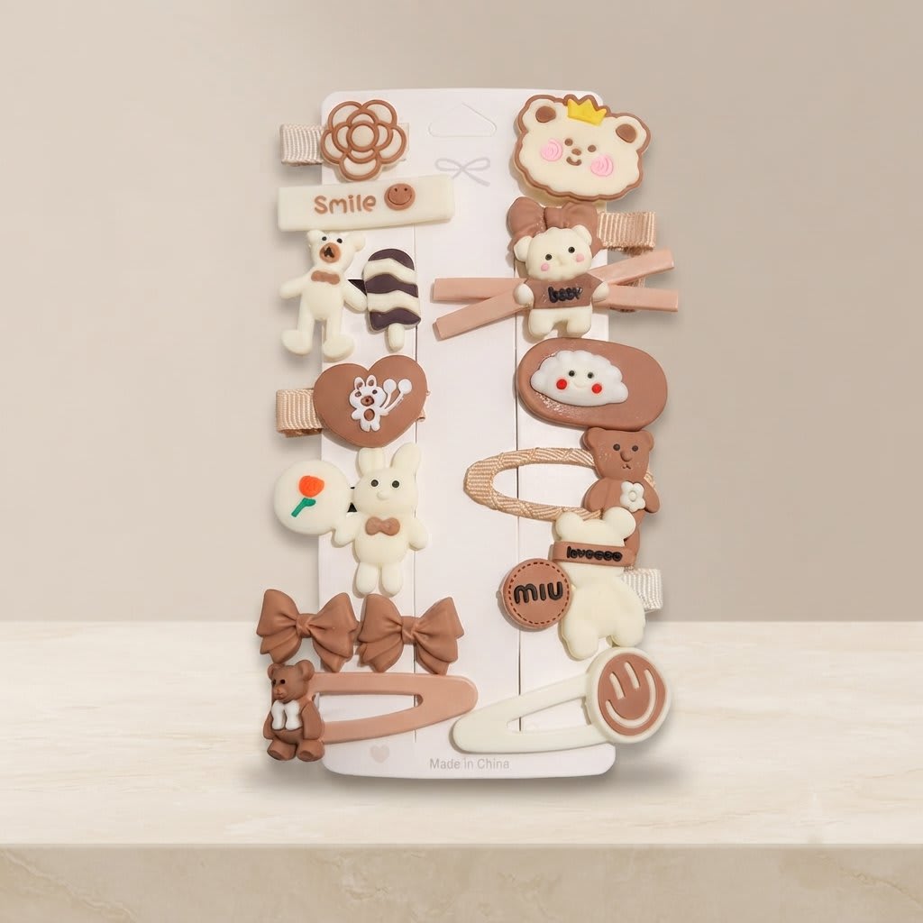 Girls Hair Clip Set, Korean Cartoon, Bear & Bunny Theme