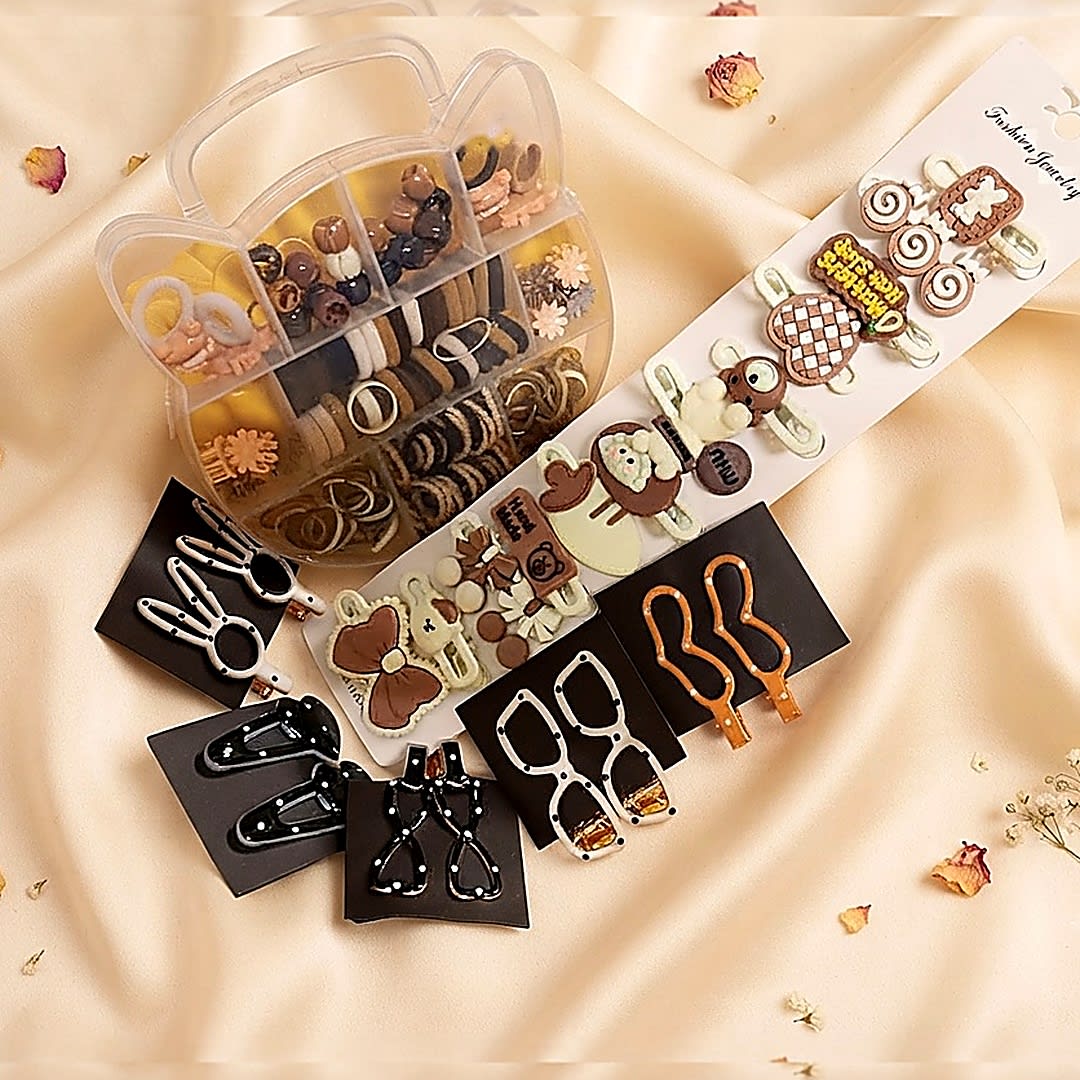 Kids Hair Accessory Combo Set 2 - Random Color (Brown, White & Black) Clips