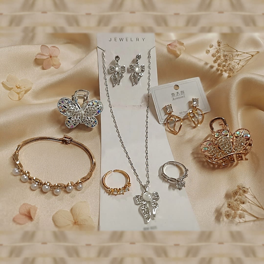 Gold & Silver Jewelry Combo Set - Pearl & Crystal Collection