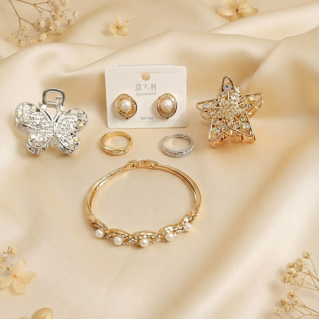 Twin-Tone Pearl & Crystal Jewelry Combo Set