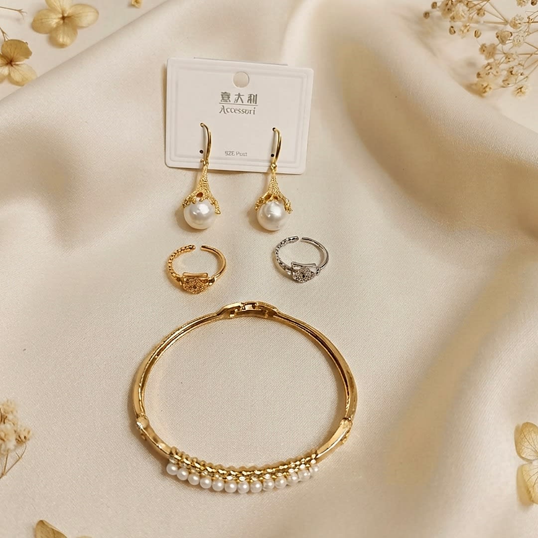 Pearl & Gold Duo-Tone Jewelry Combo Set