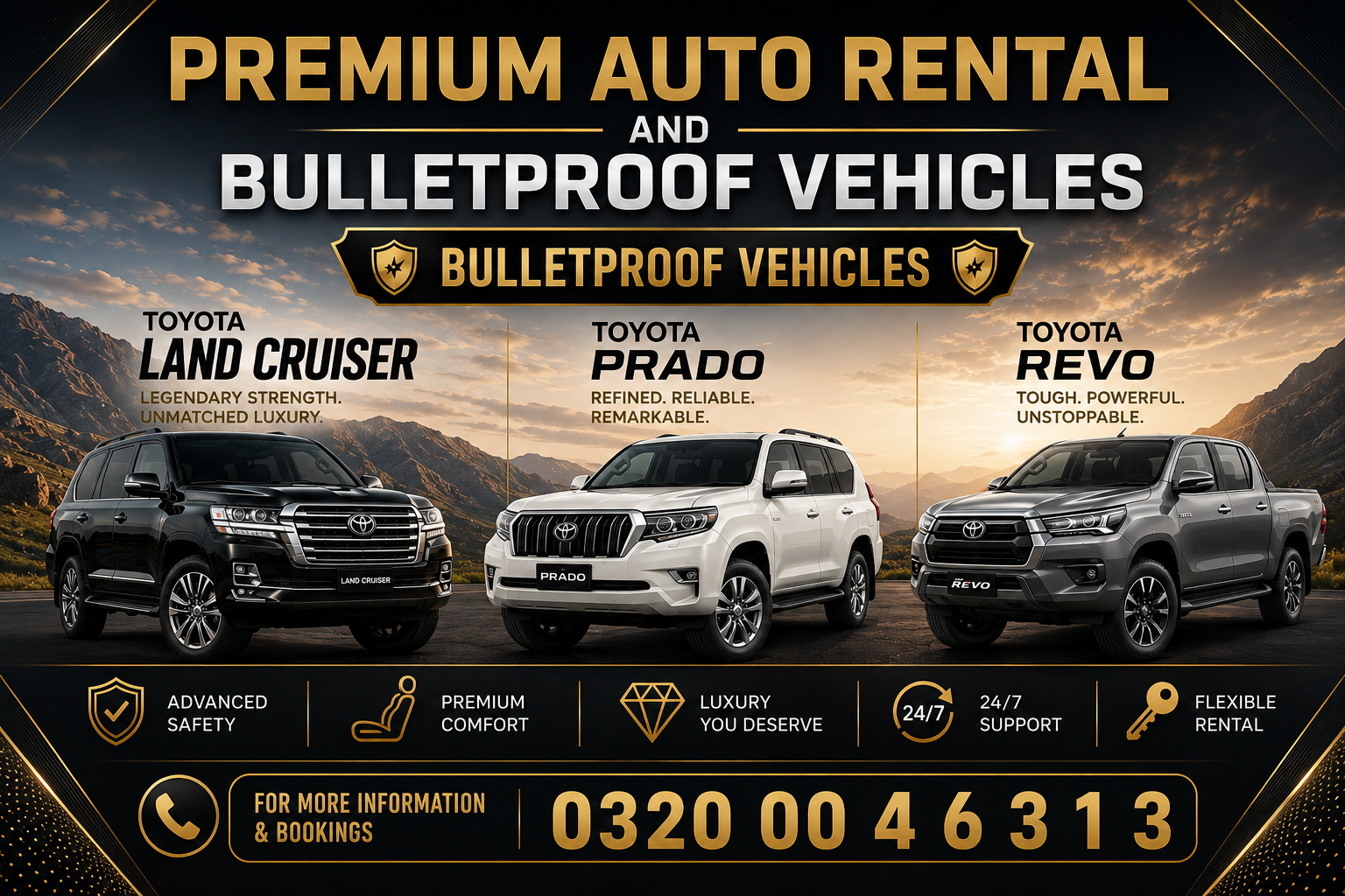 Premium auto rental and bulletproof vehicle 