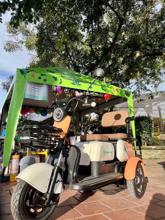 Electric scooter rental tent in Guatapé's main square