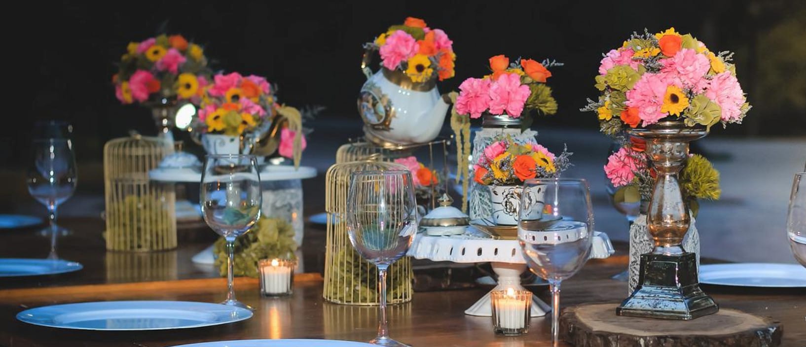 Wedding reception table with flowers