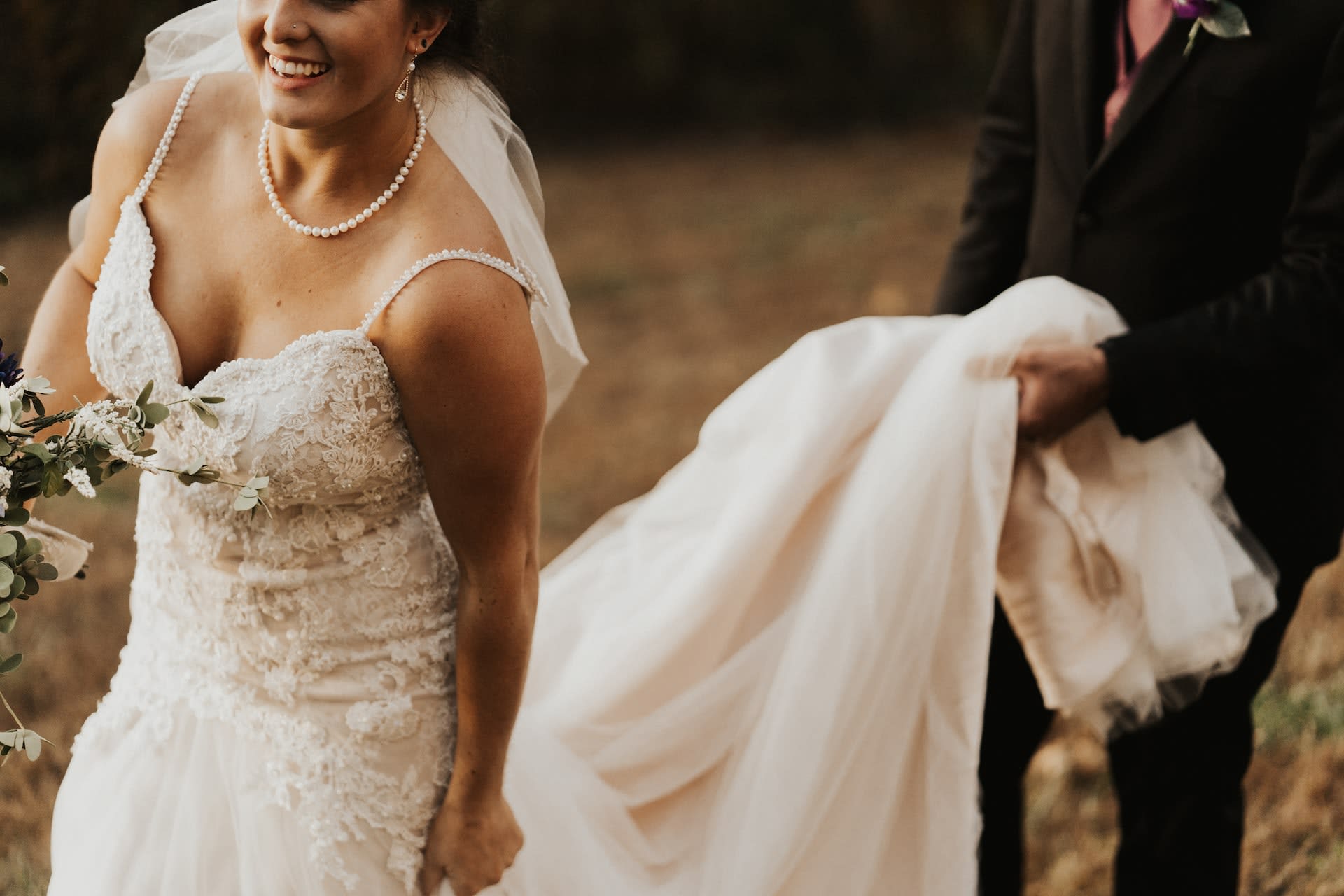 Second-hand wedding dress with crystal embellishments