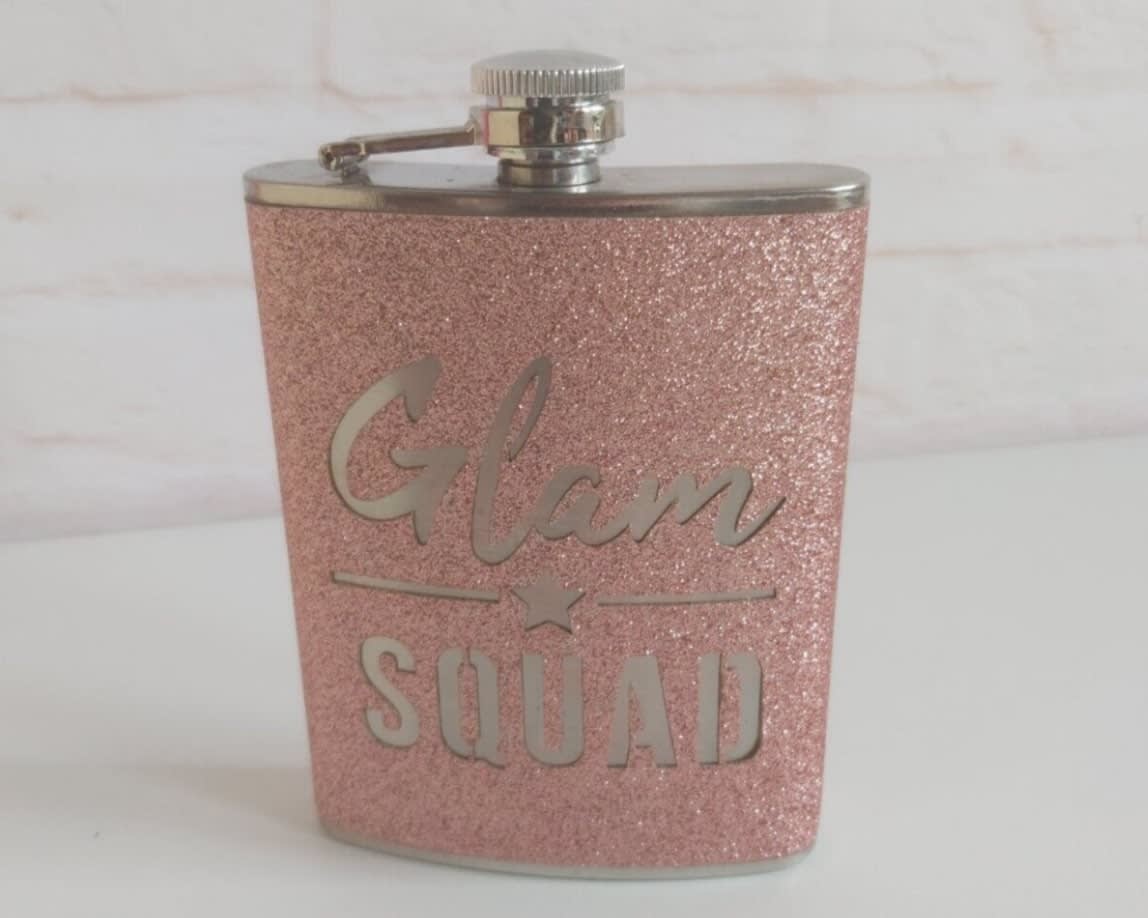 Pre loved pink glitter hip flask