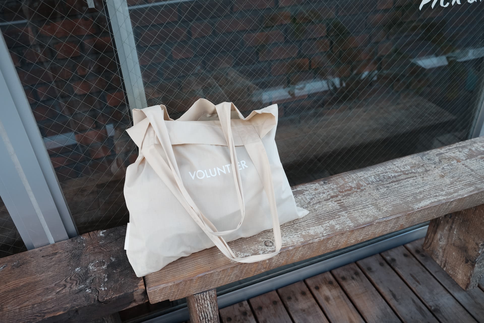 Organic tote bag on a bench