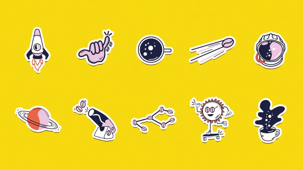 Selection of stickers on yellow background