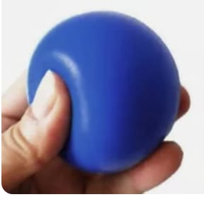 Someone holding blue stress ball