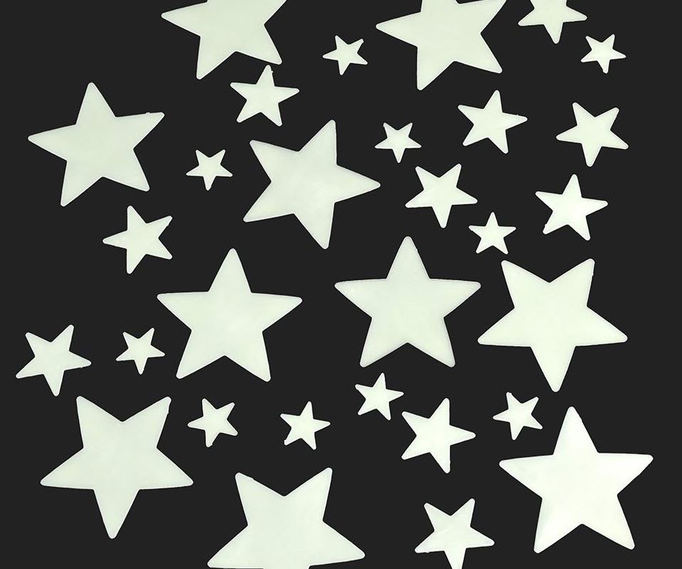 Close up of glow in the dark stars on black wall