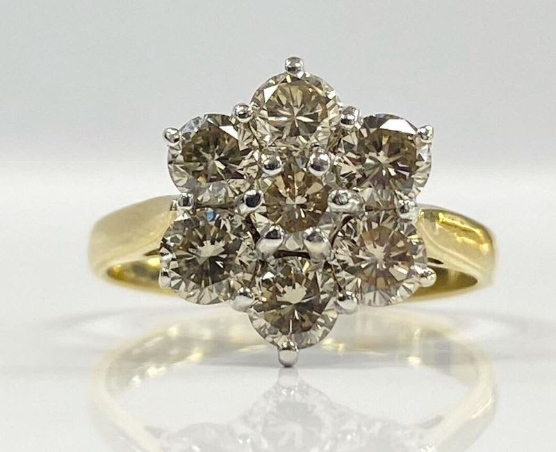 Close up of vintage diamond cluster ring