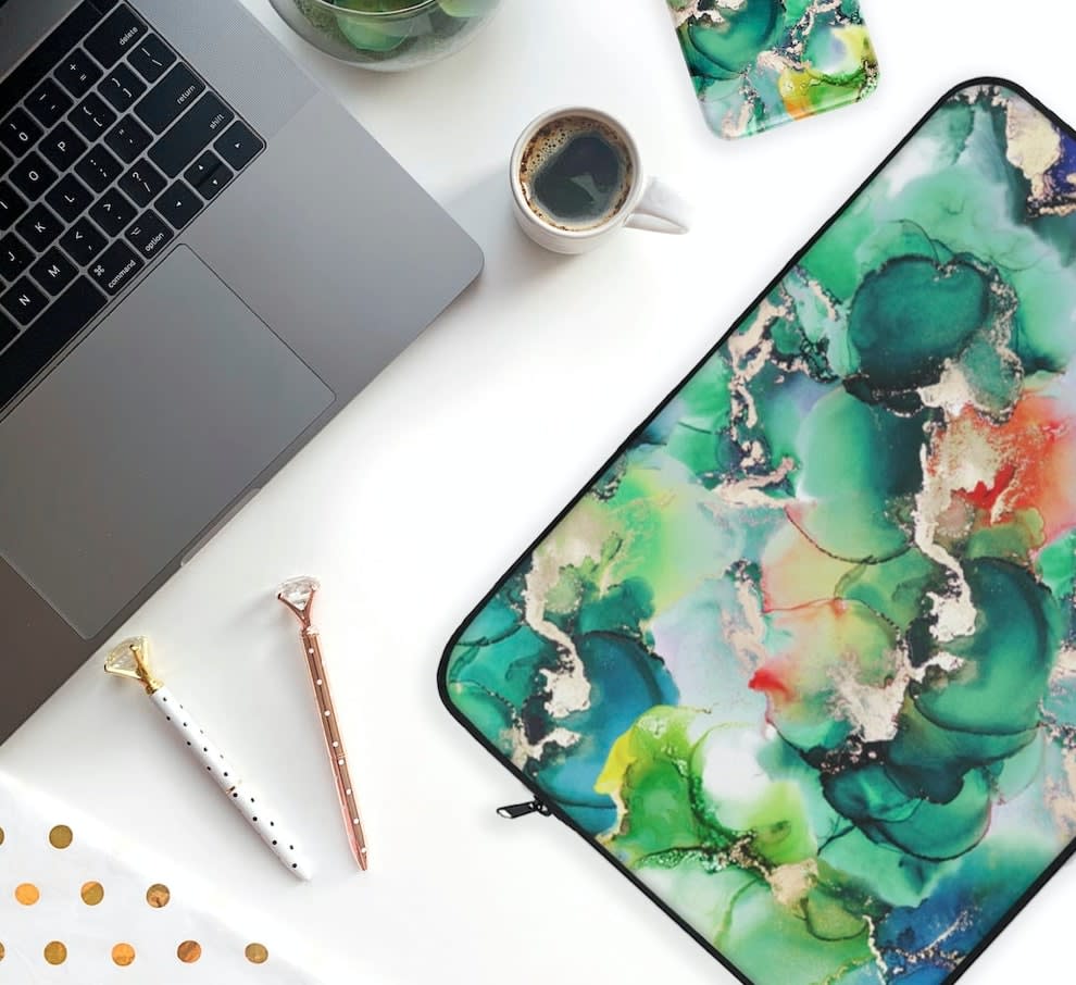 Colourful marble print laptop sleeve