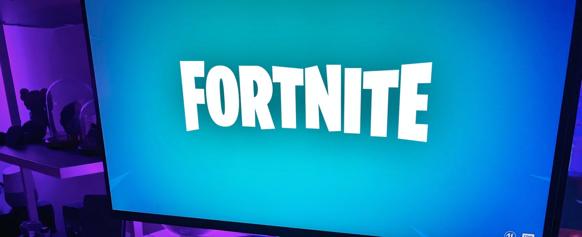 Fortnite in big letters on computer screen