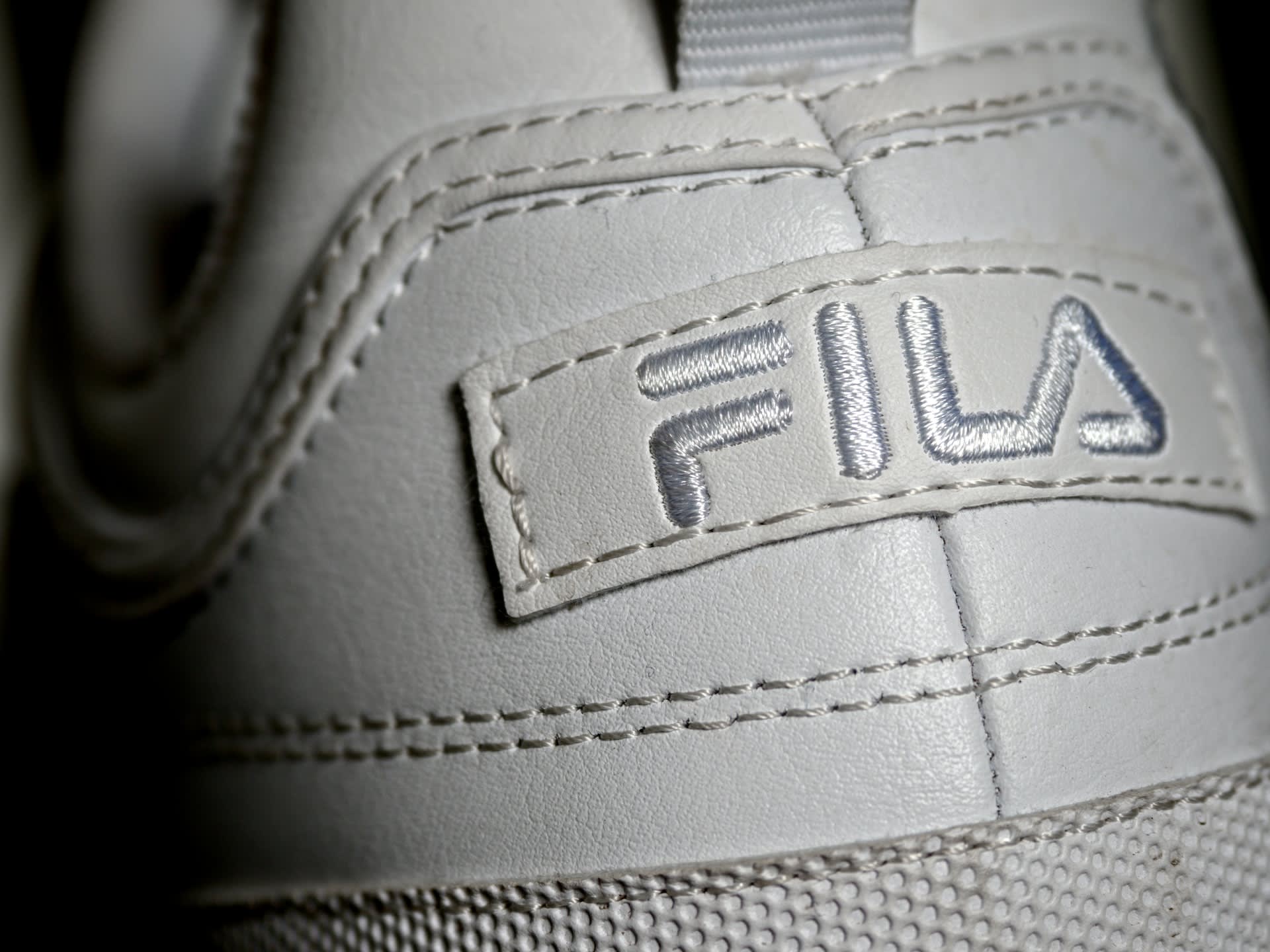 Close up of logo on second hand FILA trainers