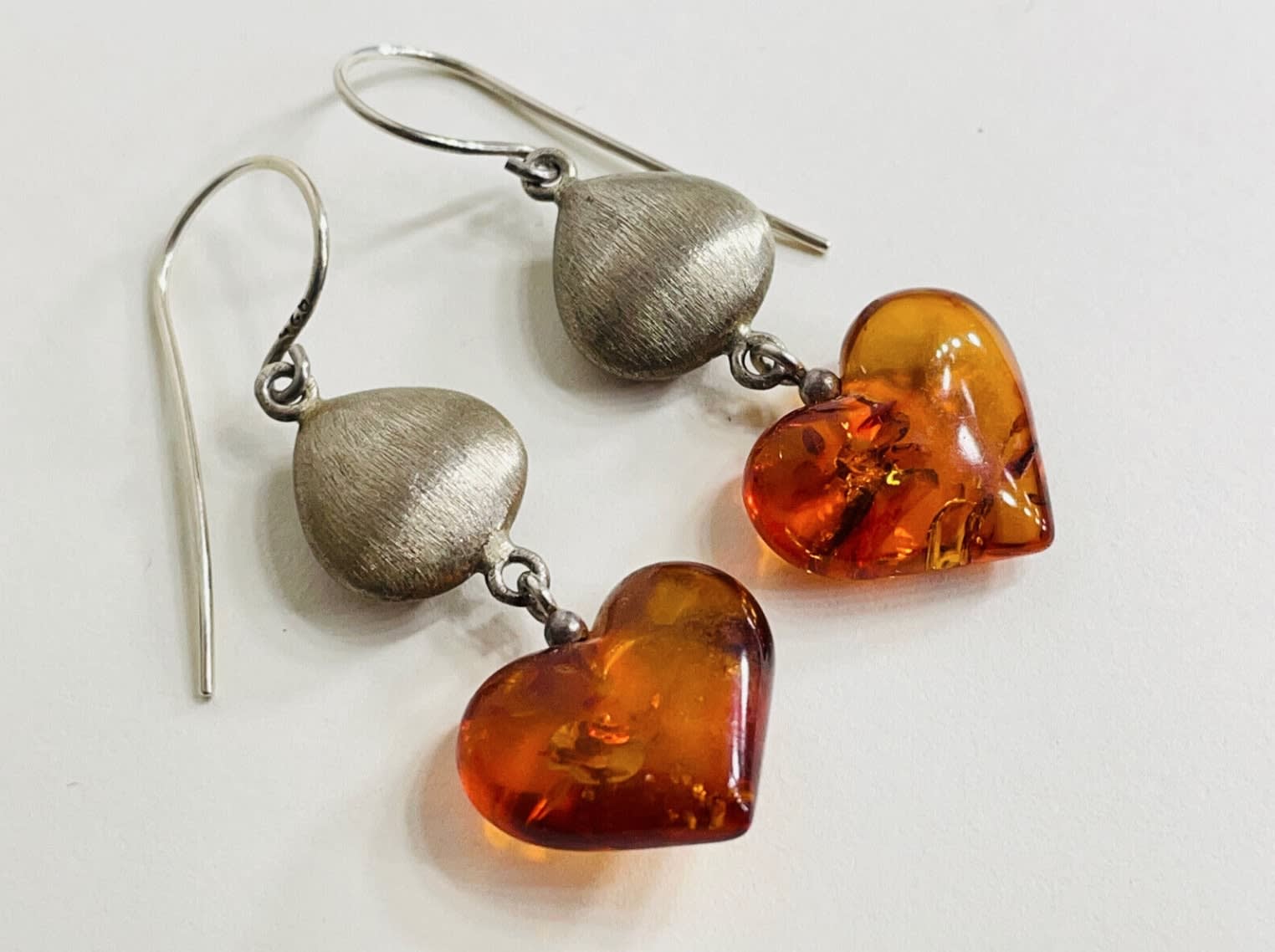 Heart shaped amber drop earrings