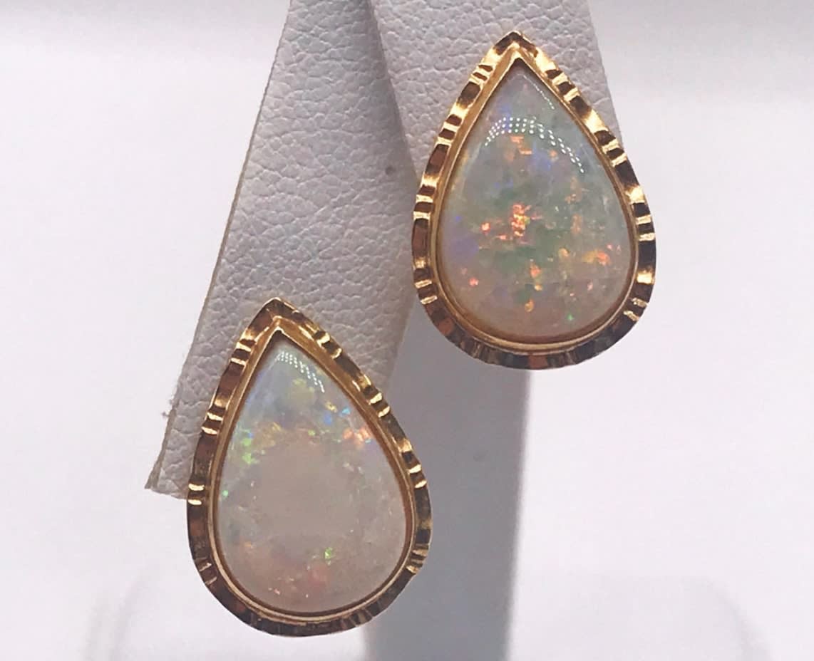 Secondhand pear cut opal studs