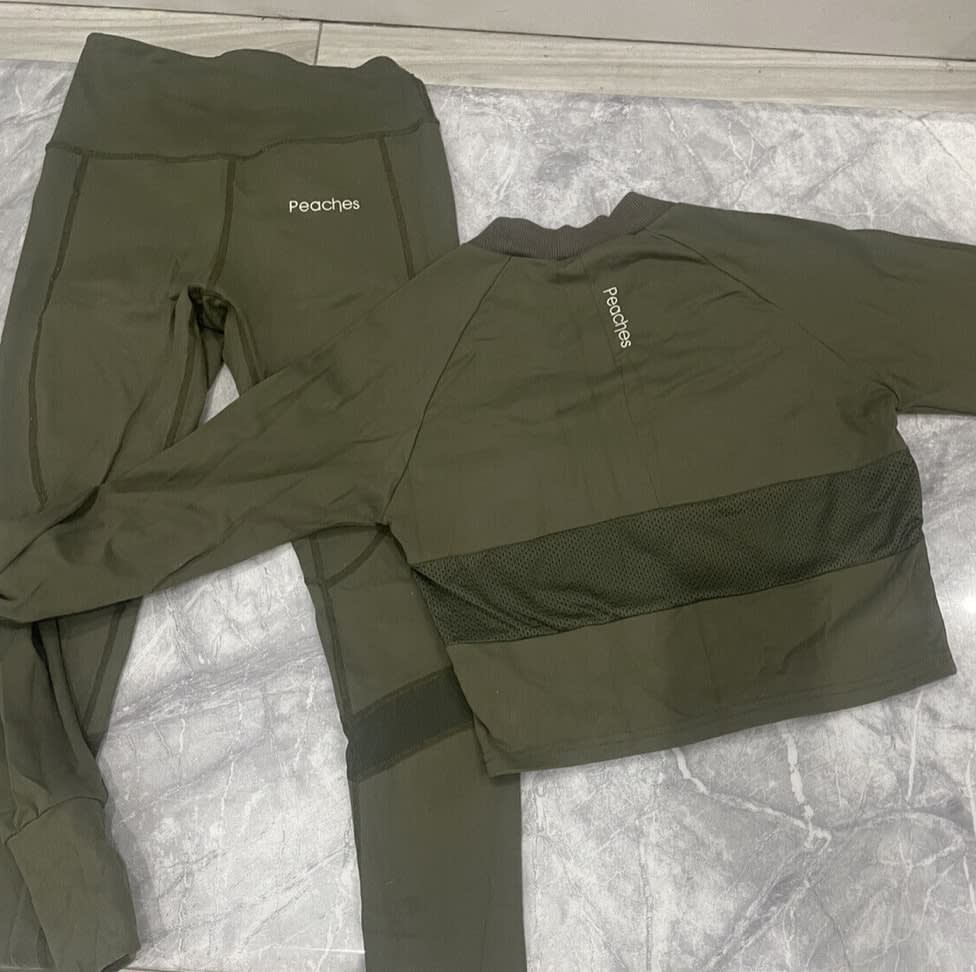Pre-loved khaki gym set with top and leggings