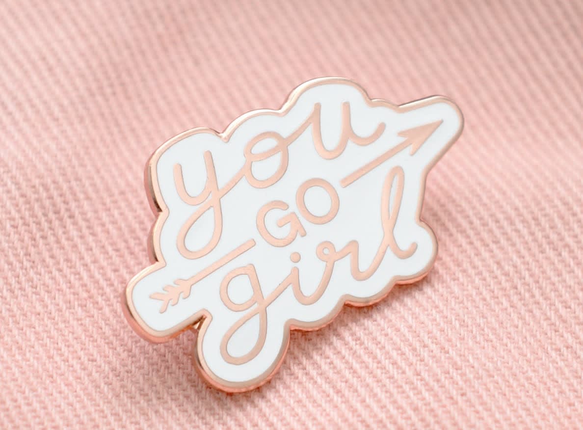 Second hand "you go girl" pin badge