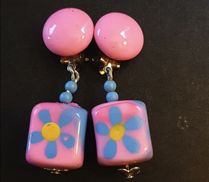 Pair of pink bright earrings