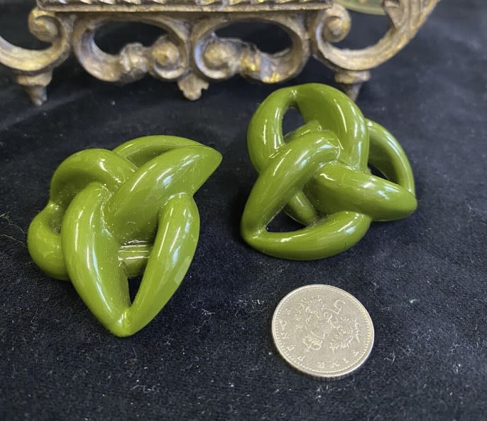 Green chunky vintage earrings