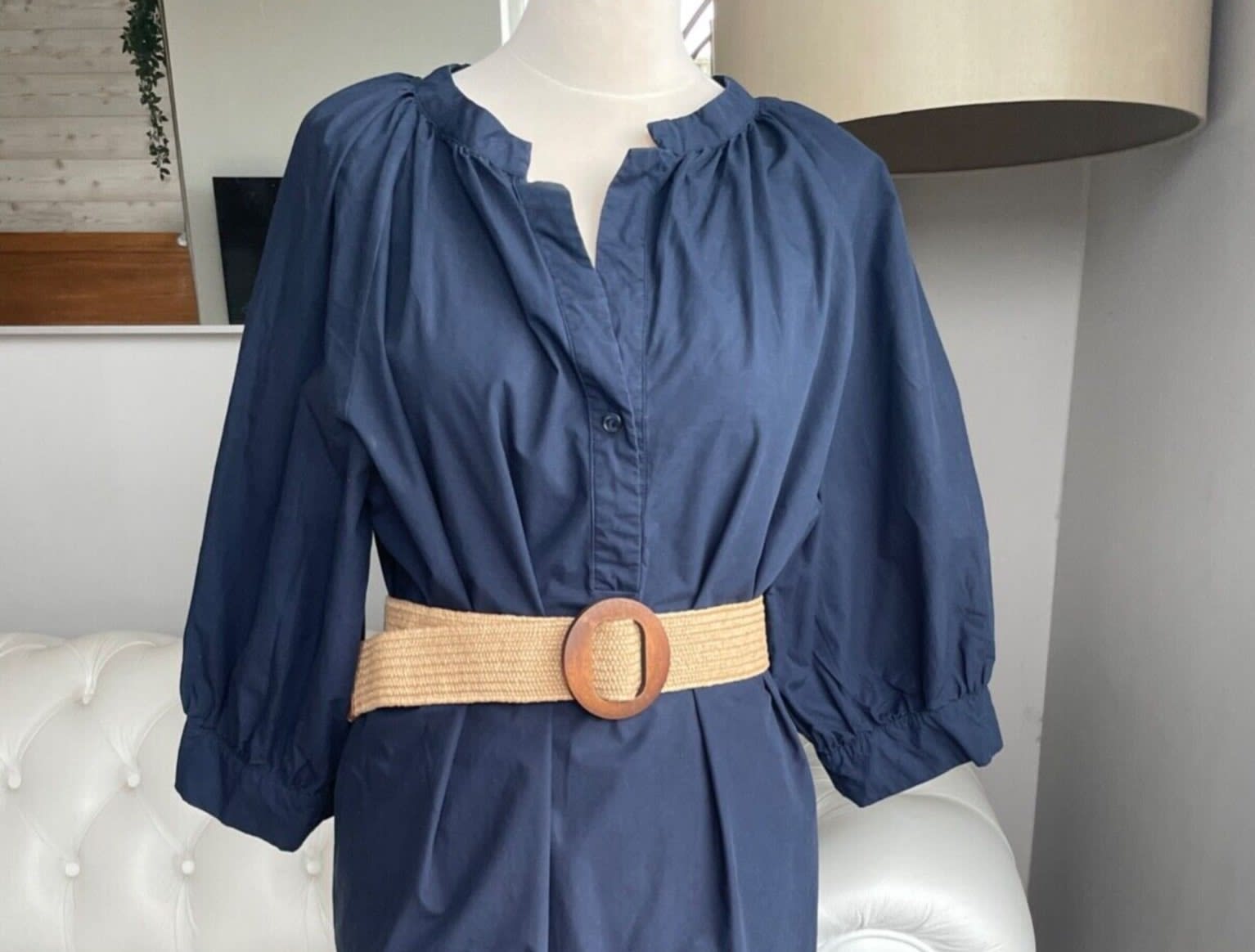 Second hand navy coloured dress with balloon sleeves