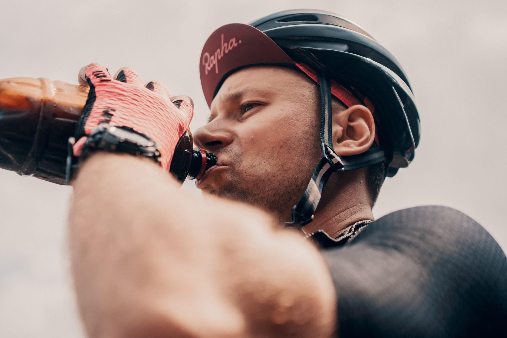 Cyclist wearing a second hand under-helmet cycling cap.