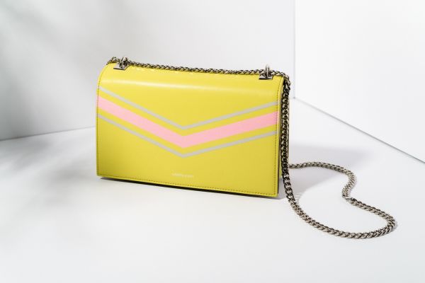Vintage yellow bag with silver chain strap