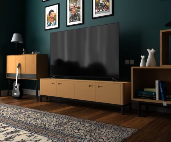 Light wood second-hand tv unit in modern room