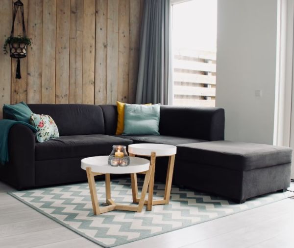 modern black preowned corner sofa