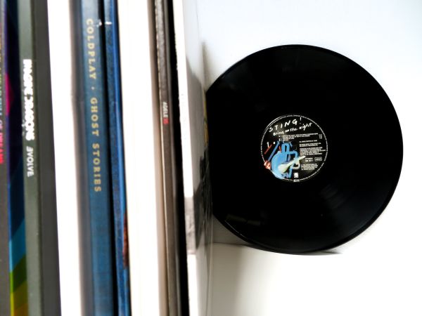 Neatly stacked vinyls