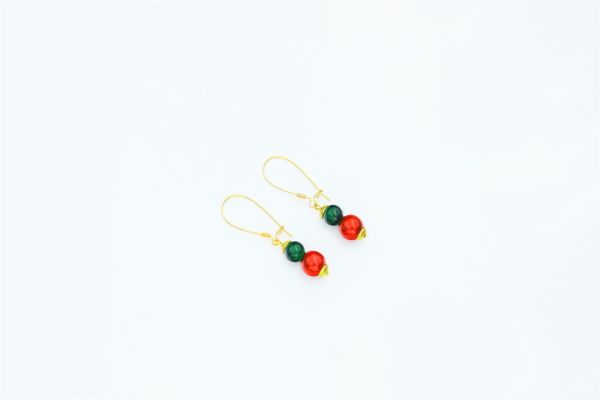 Novelty Christmas earrings, red and green baubles