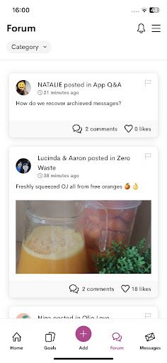 Olio app 'Forum' page