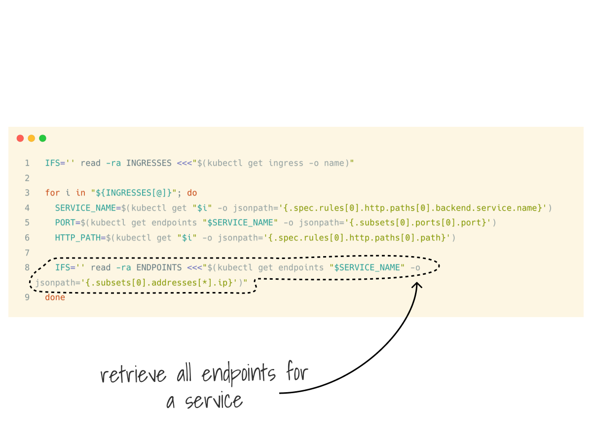 Code snippet to retrieve all endpoints from a service