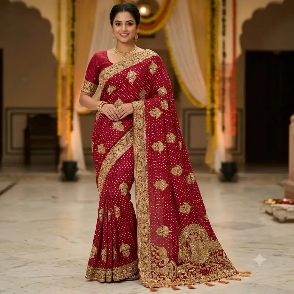 PREMIUIM VISCOSE CHUNRI SAREE