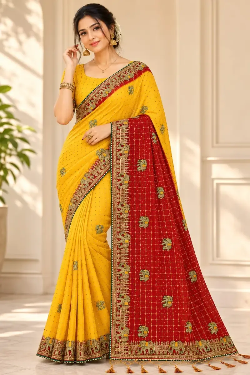 PREMIUM LAAL PILI CHUNRI SAREE