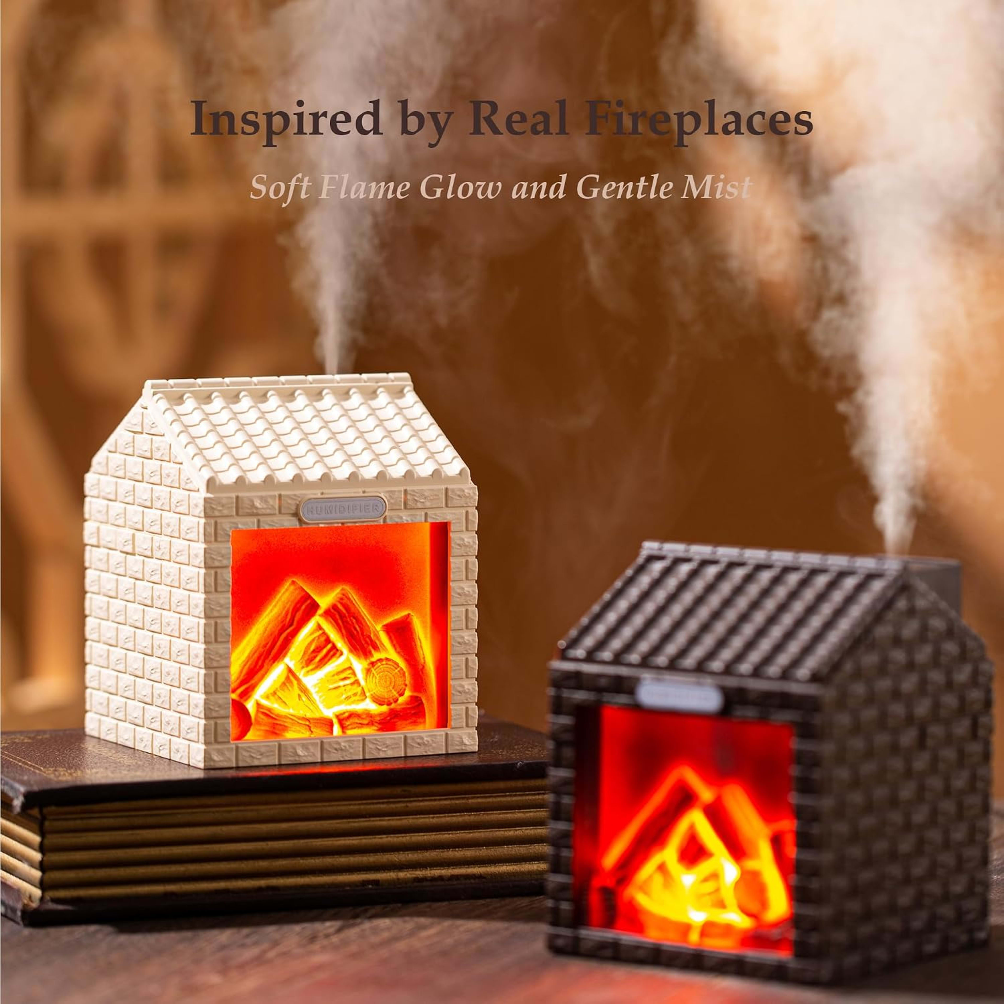 Mini Fireplace Cool Mist Humidifier with Flame Light