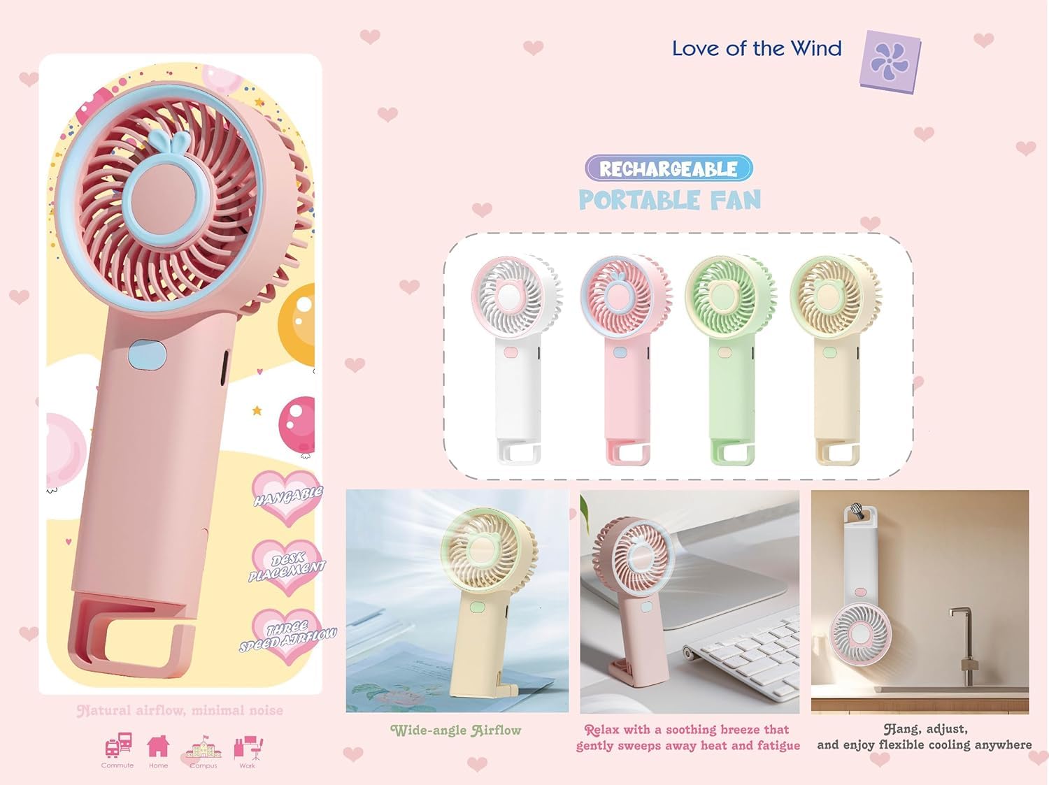 USB/Battery Rechargeable, High-Speed Cooling for Travel, Office & Outdoor Use | Personal Fan, Mini USB Fan - Multi Color