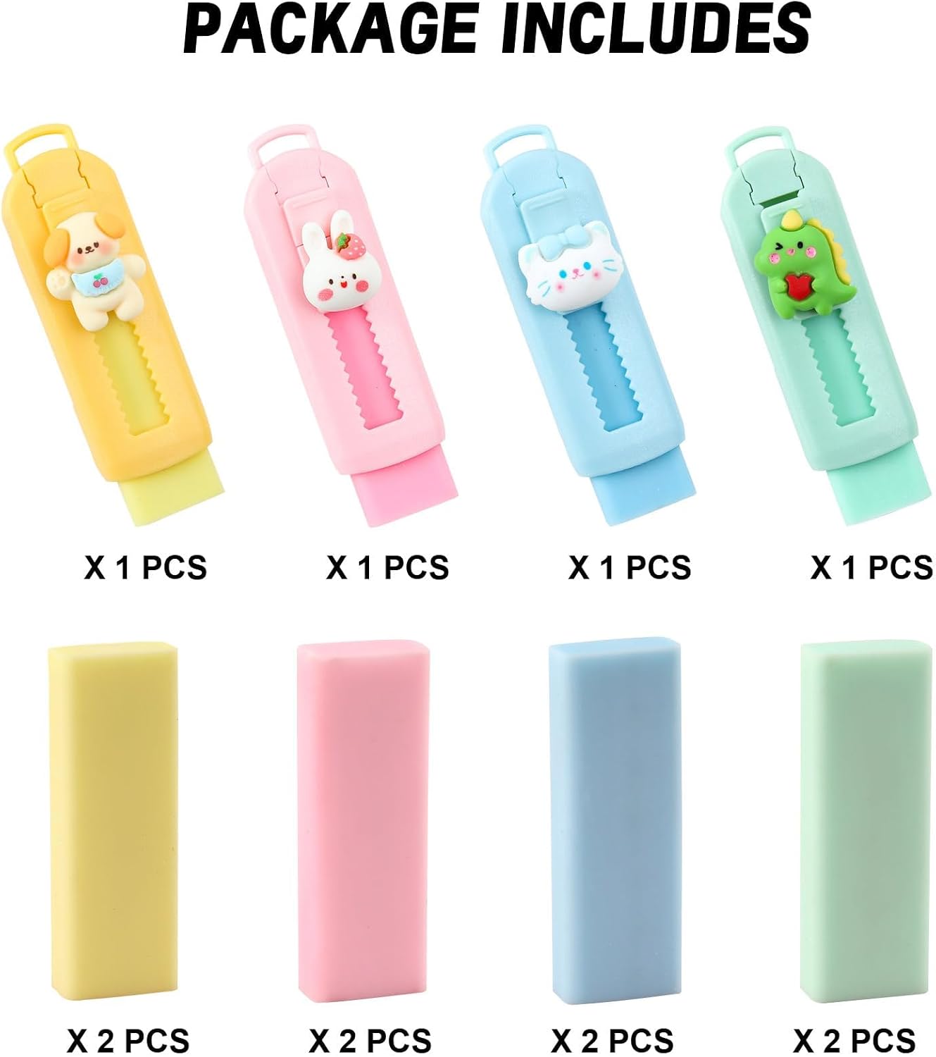 Sliding Retractable Eraser, 4 Color Push Pull Erasers