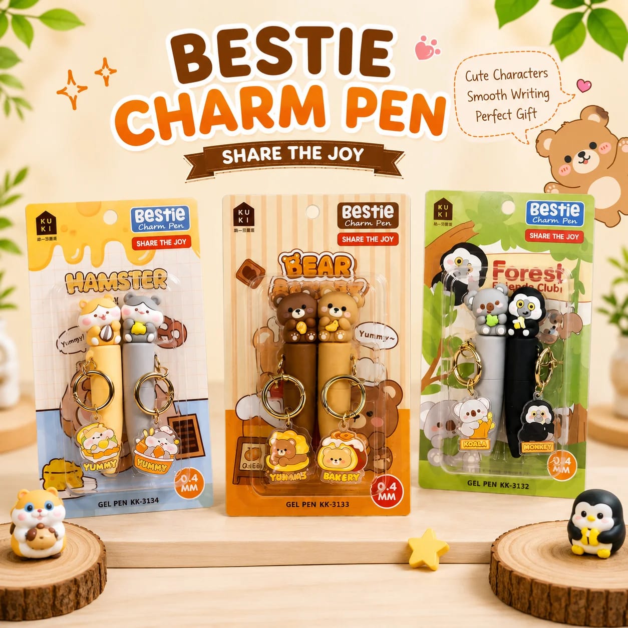 Kawaii Character Bestie Charm Gel Pen